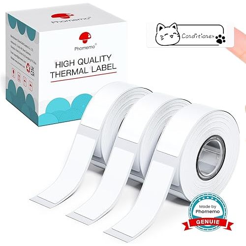 Phomemo Labels D30 Label Tape, Black on White Print Master Labels Refill Name Label, Sticker Thermal Paper Self-Adhesive, 12 x 40 mm (0.47 x 1.57 Inch) 160 Tapes/Roll, 3-Roll for Kids School Items