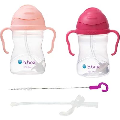 b.box Sippy Cup with Weighted Straw 2-Pack + Extra Straw + Cleaning Brush