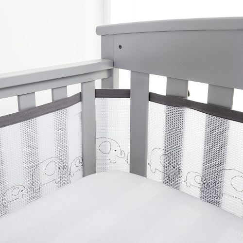 BreathableBaby Breathable Mesh Liner for Full-Size Cribs, Deluxe 4mm Mesh, Elephants (Size 4FS Covers 3 or 4 Sides)