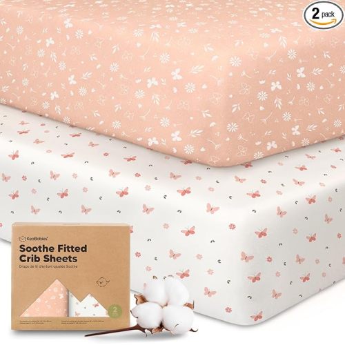 KeaBabies 2-Pack Organic Crib Sheets for Boys, Girls - 52x28 Fitted Crib Mattress Sheet Neutral, Breathable Jersey Cotton Cover for Baby Bed, Toddler Mattress, Soft & Cute Prints (Butterflies)
