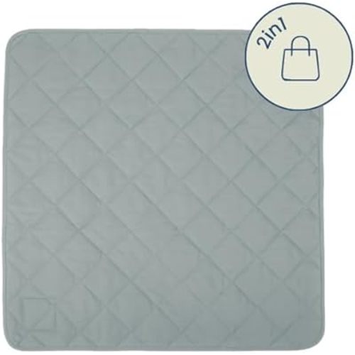 Snuggle Me® 2-in-1 Baby Play Mat - 100% Organic Cotton Baby Mat for Floor Play, Quilted, Foldable Playmat with Matching Tote Bag Included, Safety Certified & Machine Washable (37" x 37") - Slate