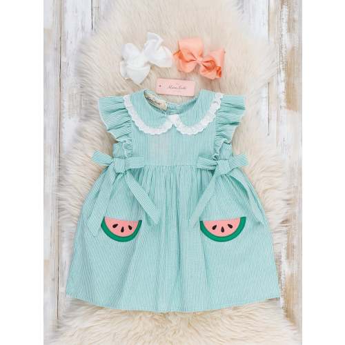 Watermelon Sweetie Ruffle Embroidered 100% Cotton Dress