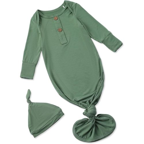 PATPAT Baby Sleeper Gown with Bamboo Viscose for Newborn Girls Boys, Knotted Nightgown with Mittens for Infant Home Coming