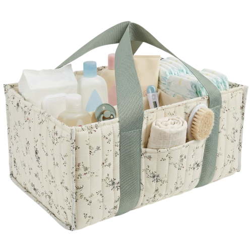 Xdziklosj Floral Diaper Caddy Organizer Stylish Nursery Storage Basket Present for Baby Shower Newborn Essential Floral Beige