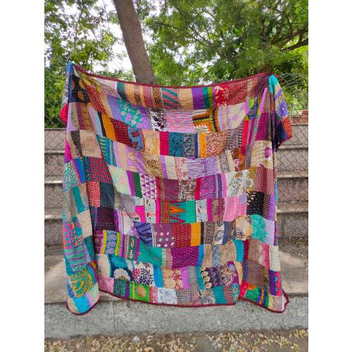 Indian handmade patchwork kantha quilt hippie bedding bedspread boho bohemian vintage kantha blanket gudari king/twin size bed cover