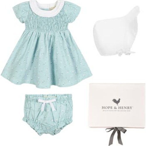 Baby 3 Piece Linen Dress with Ruffle Collar and Bonnet Boxed Gift Set, Infant