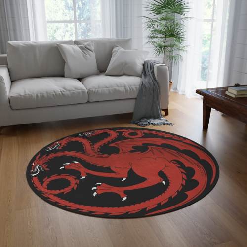 Targaryen Dragon Round Rug: Game of Thrones Decor, 60" Polyester Chenille