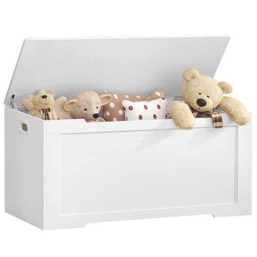 usikey 39.4” Toy Chest, Toy Box for Living Room, Storage Chest with 2 Safety Hinges, Lift Top Storage Bench, Storage Trunk, for Bedroom, Entryway, White