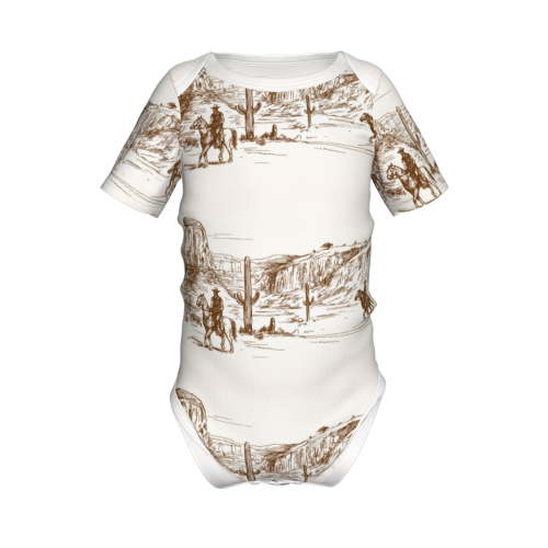 Xecao Western Desert Cowboys Pattern Baby Climbing Bodysuit Short Sleeve Onesie Unisex 0-12 Months Baby Shirt Newborn Outfits Crotch snap design-