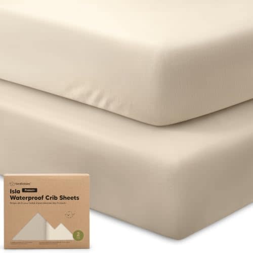 2-Pack Waterproof Baby Crib Sheets for Boys, Girls, 52x28 (Ecru)