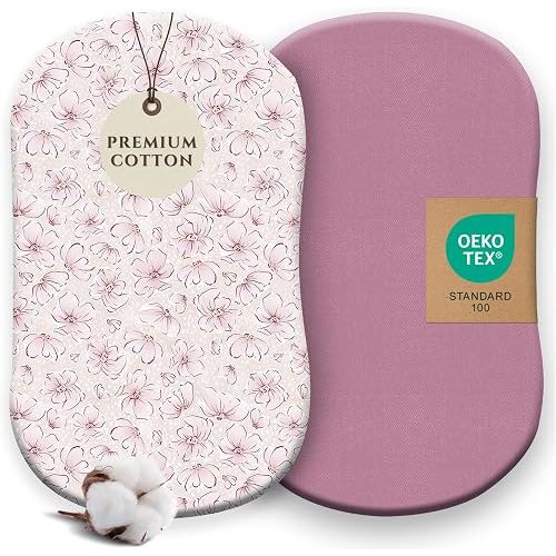 Pobi Baby Bassinet Sheets for Girls, 2-Pack, Cotton Blend (Blossom)