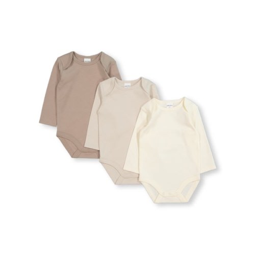 Medium Brown Baby 3 Pack Long Sleeve Interlock Bodysuit | Best&Less™ Online