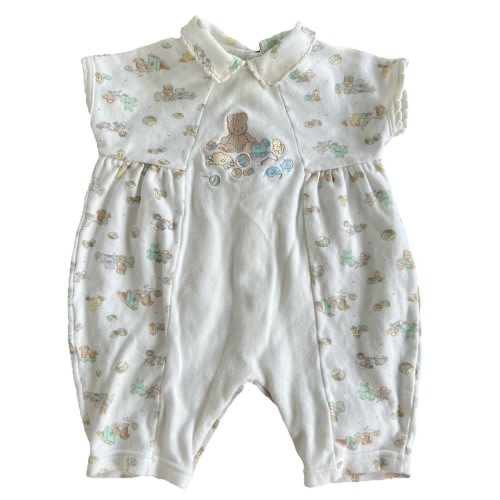 Vtg 90s Y2K Baby Bubble Romper 3M Soft Cotton Pastel Embroidered Teddy Bear Toys