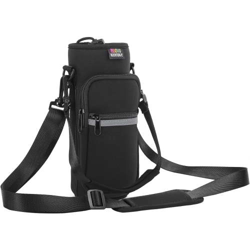 Nuovoware Water Bottle Carrier Bag with Adjustable Shoulder and 2 Pocket,25oz,Black