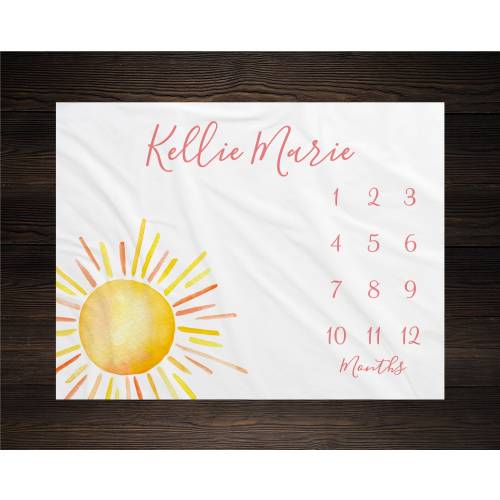 Sun Milestone Blanket Personalized Monthly Growth Tracker Custom Baby Shower Gift For New Mom Watercolor Blanket Newborn  Nursery
