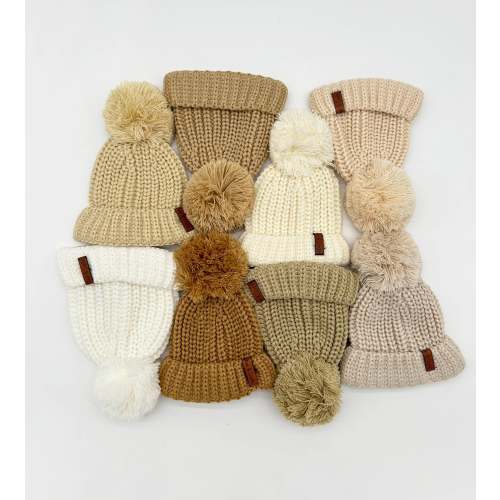 Acrylic Pom Beanie – Olive and Cradle