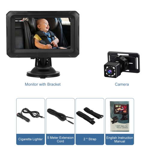 Baby Monitor with Camera 4.3 Inch 1080P Baby Car Mirror Camera, Large Screen HD Monitor with Night Vision and 150 Viewing Angle, for Infants Kids Pets in Back Seat Baby Camera for Car Back Seat
