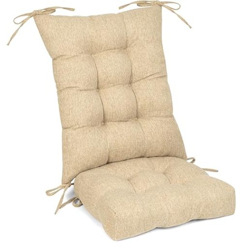 Non-Slip Rocking Chair Cushion Set with Thick Tufted Design, Set of Seat & Back Cushion with Ties for Rocking Chair Cushions Indoor,Classic Linen Fabric (21×17/17×17,Beige)