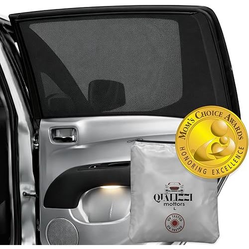 L/Car Window Shades for Baby (8 Sizes/2-Pack) for Side Windows, Breathable Full-Coverage Mesh, Privacy, Sun & Heat Protection, Bug Screen, Car Camping, 97% UV Real Protection Tested – Qualizzi®