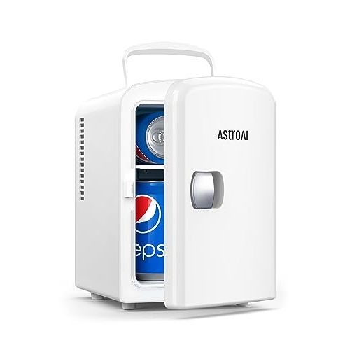 AstroAI Mini Fridge, 4 Liter/6 Can AC/DC Portable Thermoelectric Cooler Refrigerators for Skincare, Beverage, Home, Office and Car, ETL Listed (White