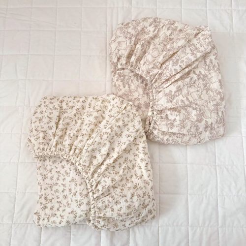 BuLuTu 2 Pack Floral Print Crib Sheets 52"x28" for Boys Girls, Muslin Cotton Fitted Sheets for Standard Crib and Toddler Mattress, Soft Breathable Toddler Sheets, Camellia & Forest