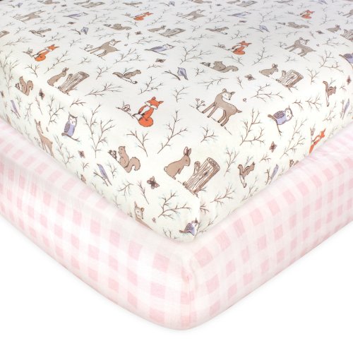 Hudson Baby Infant Girl Cotton Fitted Crib Sheet, Enchanted Forest, One Size - Enchanted Forest - One Size