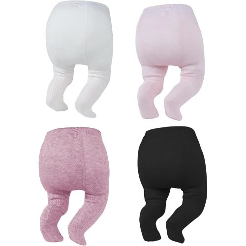 Zando 4 Pack Baby Girl Tights Cable Knit Cotton Winter Stockings 0-12M