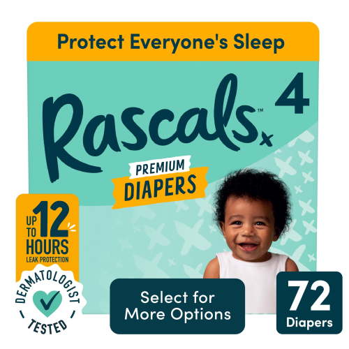 Rascals, Baby Diapers, Size 4, 72 Count, Leak & Nighttime Protection