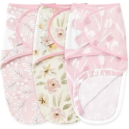 Baby Swaddles for Newborns with Zipper, 100% Cotton Newborn Swaddle Sack, 3 Pack Baby Swaddles 0-3 Months Swaddle Sleep Sack for Newborn Baby Boy Girl Pink Flower