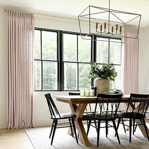TWOPAGES Pinch Pleated Drape 96 Inches Long Pink Lemonade Faux Linen Textured Curtain for Living Room, Lined Light Filtering Curtain (1 Panel, 40W x 96L)