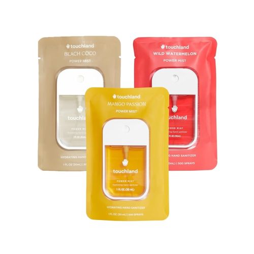 Touchland Hydrating Hand Sanitizer Spray, TROPICAL Trio Set (Mango Passion, Beach Coco, Watermelon), 1 FL. OZ. Travel Size Power Mist Sprays (Set of 3)
