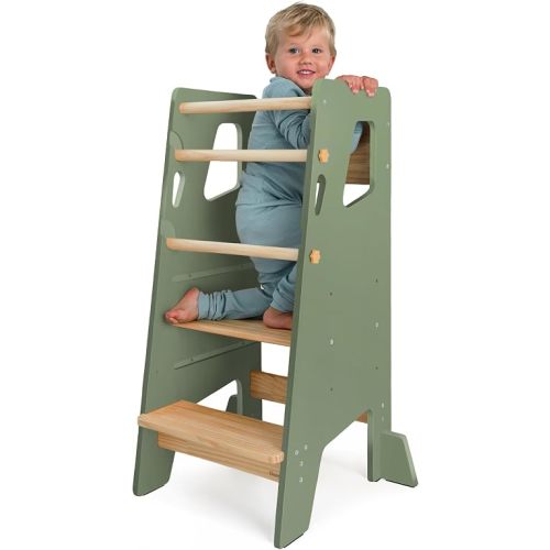 Toddler Standing Tower with 3 Safety Bars - Kitchen Stool Helper - Green