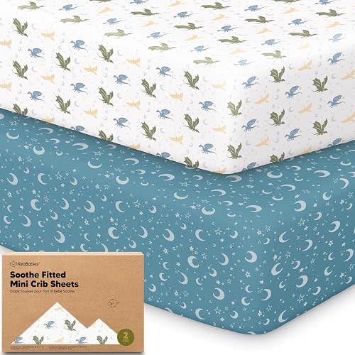 2pk Mini Crib Sheets Fitted 38x26 Pack N Play Mattress Sheet (Dragon Tale)