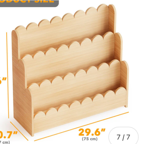SpaceAid 3-Tier Scalloped Bookshelf, Montessori Bookcase for Toddlers, Wooden Book Shelf Organizer Display Furniture for Kids Rooms, Playroom, Nursery and Classroom, Natural