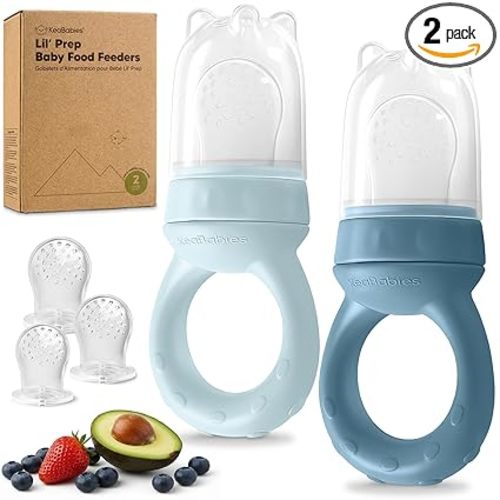 KeaBabies Baby Fruit Feeder 2pk - Silicone Baby Food Feeder for Babies 6-12 Months, Breast Milk Popsicle Teether, Weaning, Pacifier, Freeze Frozen Solid Food, Infant Feeding Essential (Ocean)
