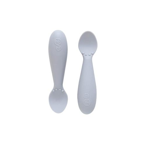 ezpz Tiny Spoon (2 Pack in Pewter) - 100% Silicone Spoons for Baby Led Weaning + Purees - Designed by a Pediatric Feeding Specialist - 6 Months+