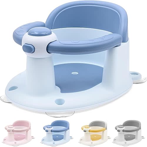 Baby Bath Seat for Babies 6 Months & Up, Non-Slip Toddler Sitting Up Bathtub Seats, Open Design Infant Bath Tub Chair with 4 Suction Cups for Shower (Blue)