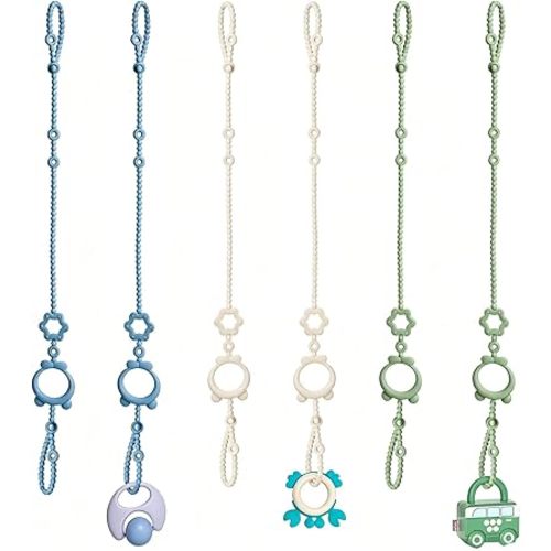 Toy Straps for Baby, 6pcs Adjustable Toy Holder for Stroller Accessories, Silicone Baby Tether Pacifier Clip, No Throw Baby Travel Essential Leash for High Chair, Car Seat, Baby Toy Clips