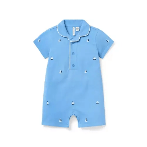 Baby Blue Whirlpool Baby Embroidered Sailboat Romper by Janie and Jack