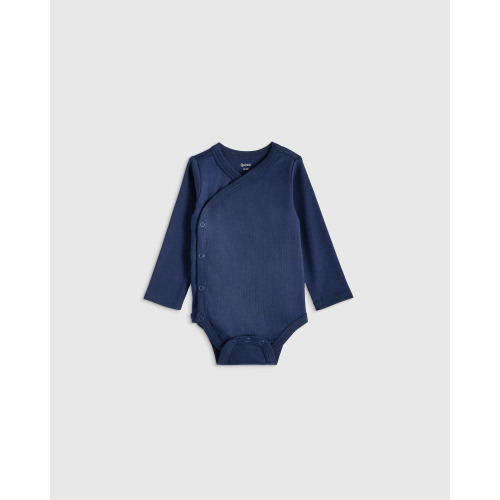 100% Organic Cotton Long Sleeve Kimono Bodysuit - Baby in Navy