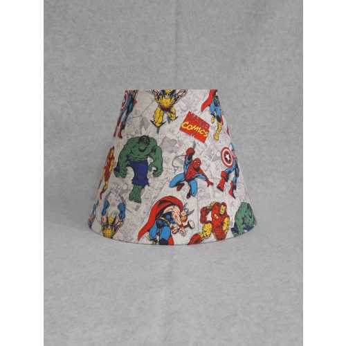 Marvel super hero lamp shade.  Thor, Ironman, Hulk, Captain America, Spiderman, wolverine.  Shades are 9.5" x 5" x 7" tall