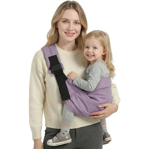 Baby Sling Carrier for Toddler, Baby Carrier Sling, Lightweight Toddler Carrier with Secure Buckle, Premium Cotton Toddlers Hip Carry Sling, Adjustable with Left/Right Shoulder Strap, Purple