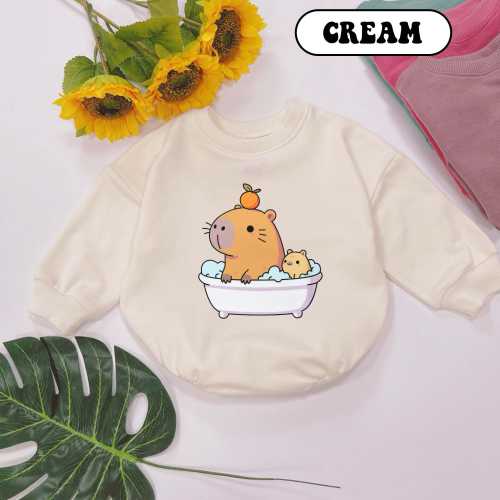 Capybara In The Bath, Funny Capybara Baby Bodysuit, Infant Romper Sweatshirt, Gift for New Parents, Cute Baby Outfit, Capybara Baby Clothing