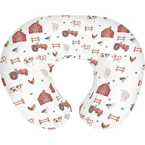 Farm Animals Life Baby Nursing Pillow Covers for Boy Girl Tractor Barn Pig Cow Lamb Hen Duck Soft Nursing Slipcovers for Breastfeeding Pillows Farmyard Stretchy Removable Covers for Newborn Infant