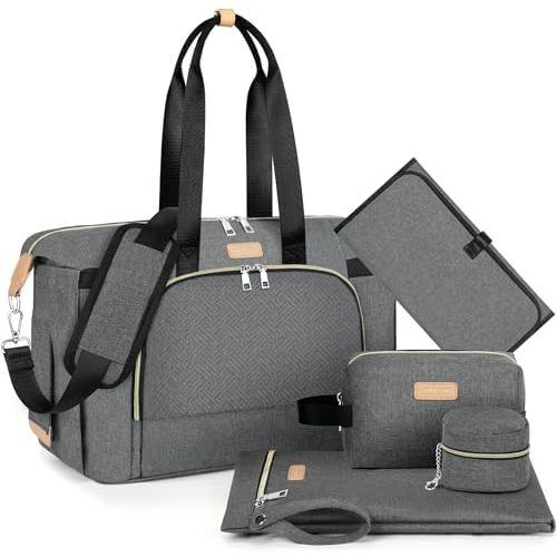 Diaper Bag Tote for Baby 7PCS, Large Mommy Bag with Portable Changing Pad