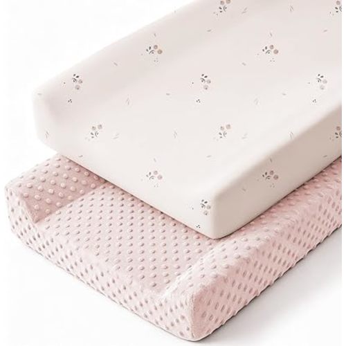 Susurration Changing Pad Covers Stretchy Changing Table Covers 33x17x7in Ultra Soft Changing Pad Sheets for Unisex Baby Girls and Boys, 2Pack (Berry)