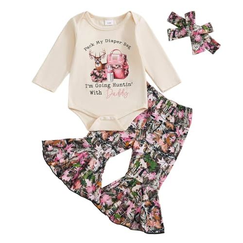 TheFound Infant Baby Girl Clothes Newborn Ruffle Long Sleeve Ribbed Romper Print Bell Bottom Toddler Baby Fall Winter Outfit