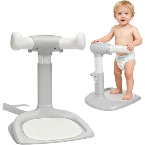 Baby Shower Stand Adjustable Toddler Shower Standing Support with Anti-Slip Base Infants Bath Support for 8-36 Months Portable Bath Helper (Grey)