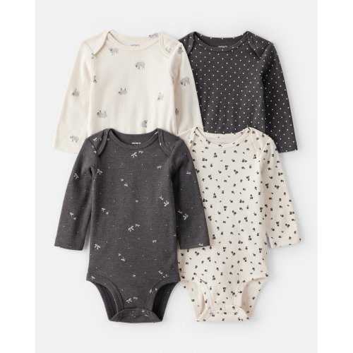 Baby Girl 4-Pack Sheep Print Long-Sleeve Multipack Bodysuits - Black/White - Carter's | Carter's