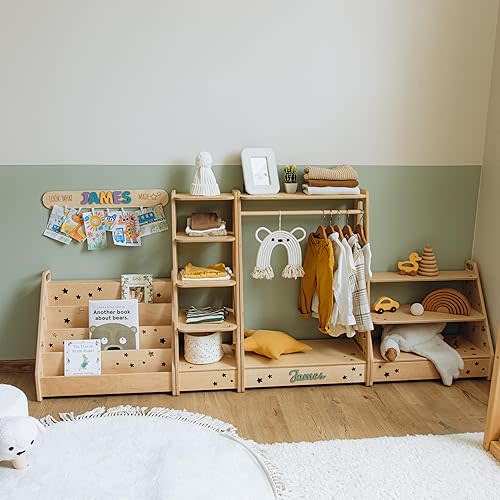 Kids Closet, Clothes Rack for Baby Room, Montessori Furniture, Children Wardrobe, Nursery Shelf, Custom Wooden Bookshelf, Baby Birthday Gift